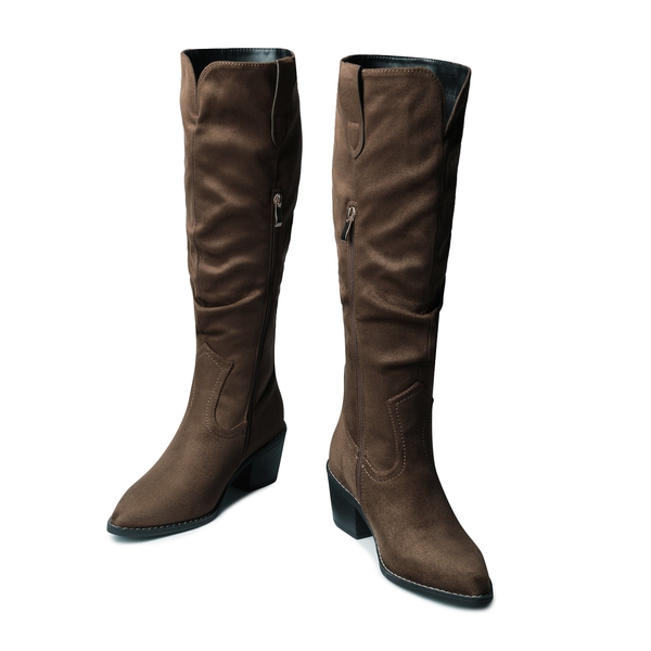 Slouchy Knee High Cowboy Boots - BROWN SUEDE - 4